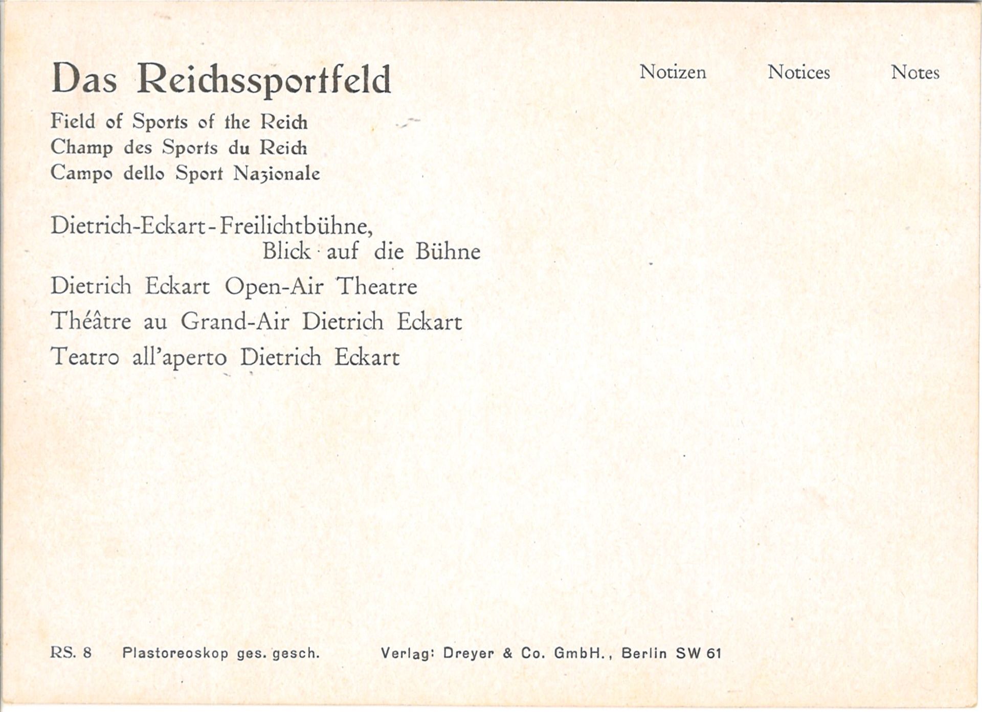Olympiade 1936, 3D - Postkarte (Plastereoskop), Verlag Dreyer, "Dietrich - Eckart Freilichtbühne - - Image 2 of 2