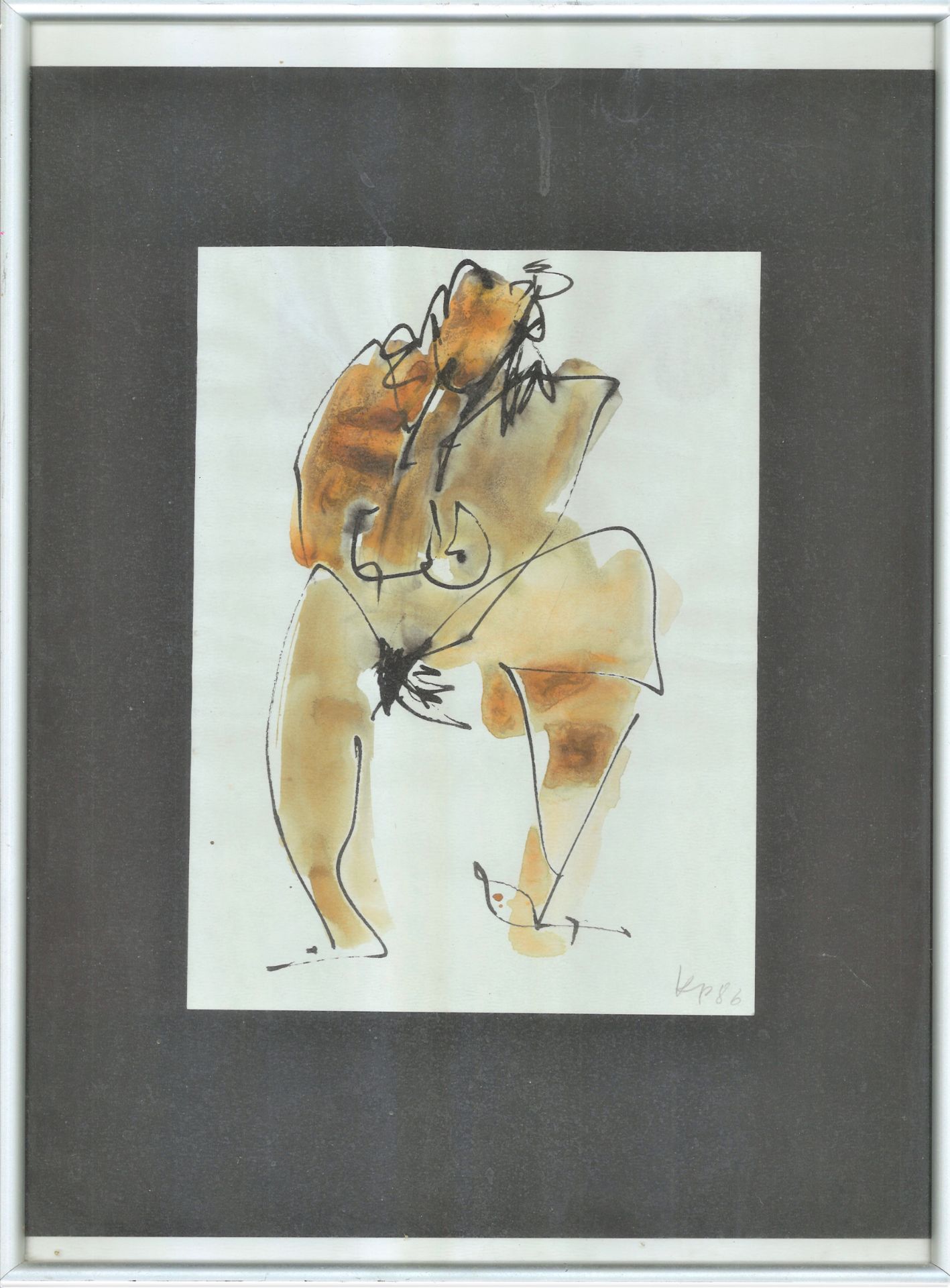 ungedeuteter Künstler, Aquarell auf Papier "Frauenakt", rechts unten Monogramm 86. Blattmaße: Höhe