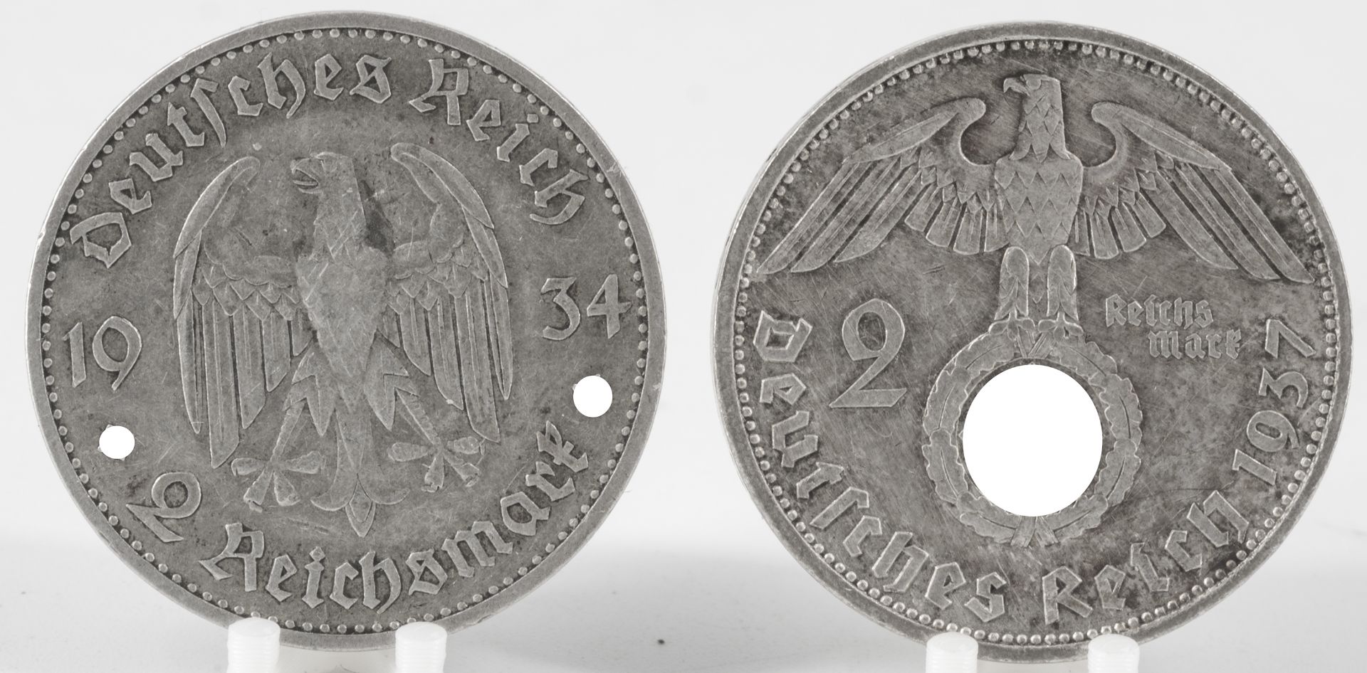 Deutschland 1934/37, 2 x 2.- Reichsmark - Silbermünzen: 1937 "Hindenburg", Jäger 366 und 1934 " - Image 2 of 2