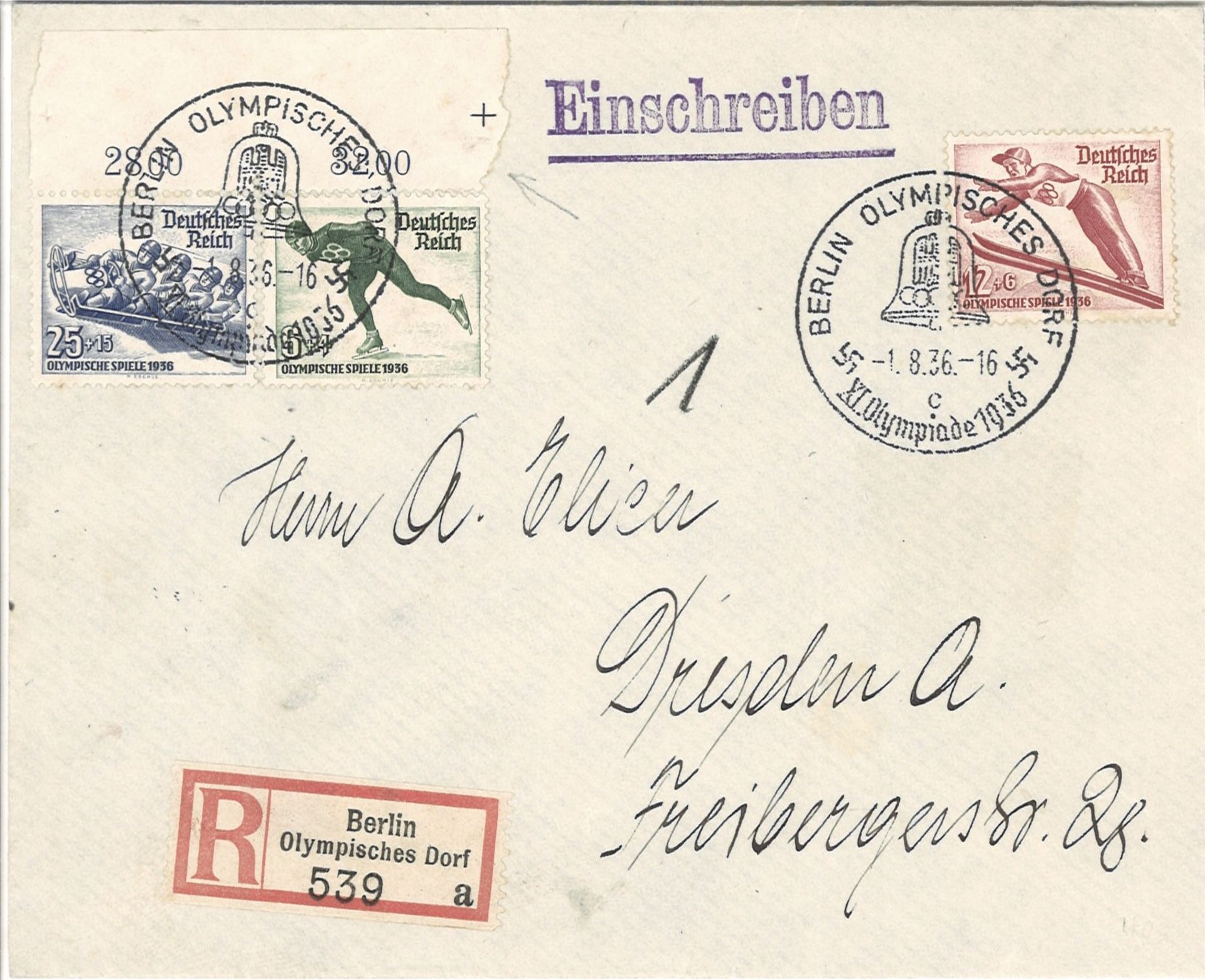 Deutsches Reich, Sonder - R - Brief Berlin (Groß) - Olympisches Dorf mit Sonderstemel "c", mit