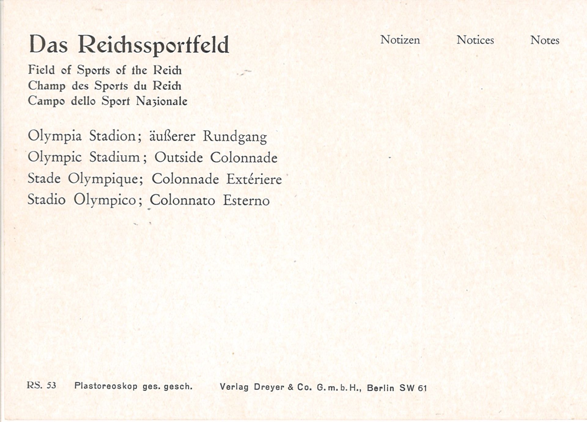 Olympiade 1936, 3D - Postkarte (Plastereoskop), Verlag Dreyer, "Olympia - Stadion - äußerer - Image 2 of 2