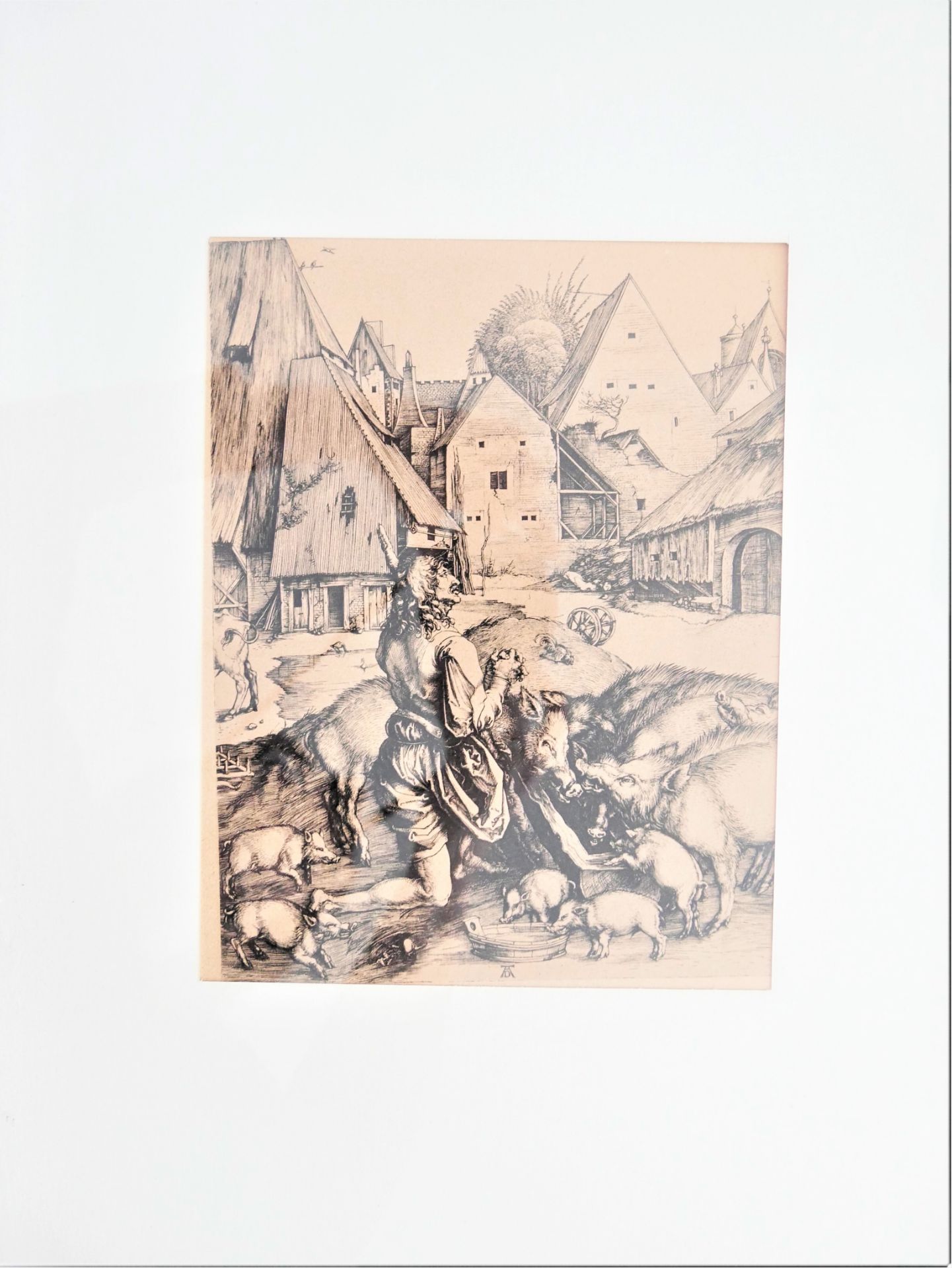 Albrecht Dürer Stich "Der verlorene Sohn", um 1900 gedruckt. Hinter Glas gerahmt, auf Karton - Bild 2 aus 2
