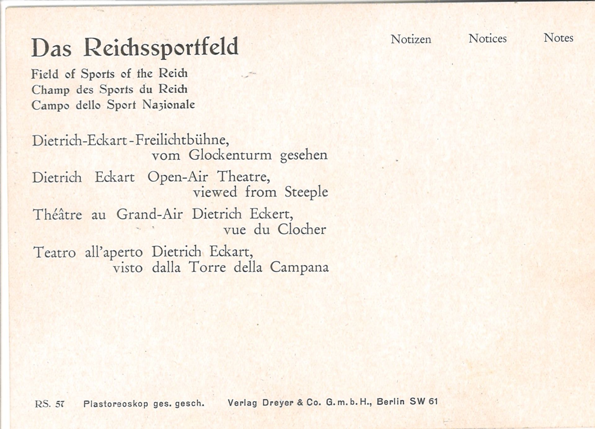 Olympiade 1936, 3D - Postkarte (Plastereoskop), Verlag Dreyer, "Dietrich - Eckart Freilichtbühne - - Image 2 of 2