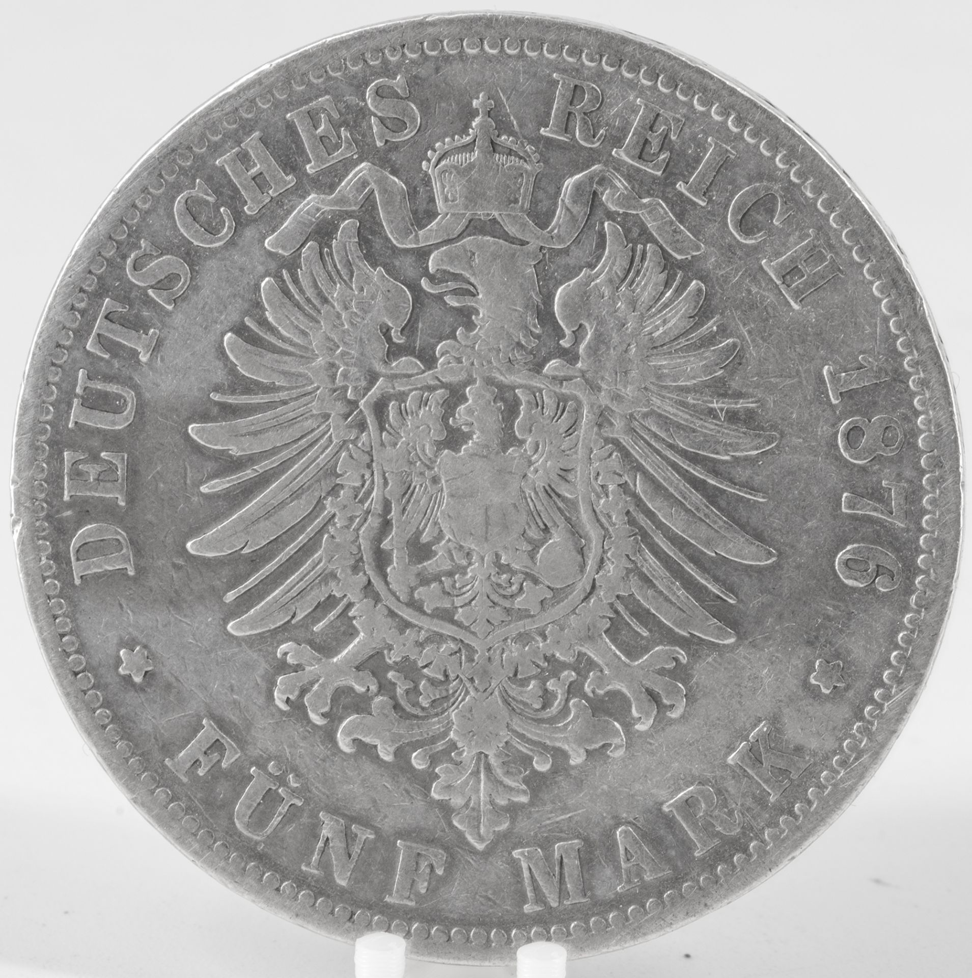 Deutsches Kaiserreich Preußen 1876 B, 5.- Mark - Silbermünze "Wilhelm I.", Jäger 97. Erhaltung: ss. - Image 2 of 2