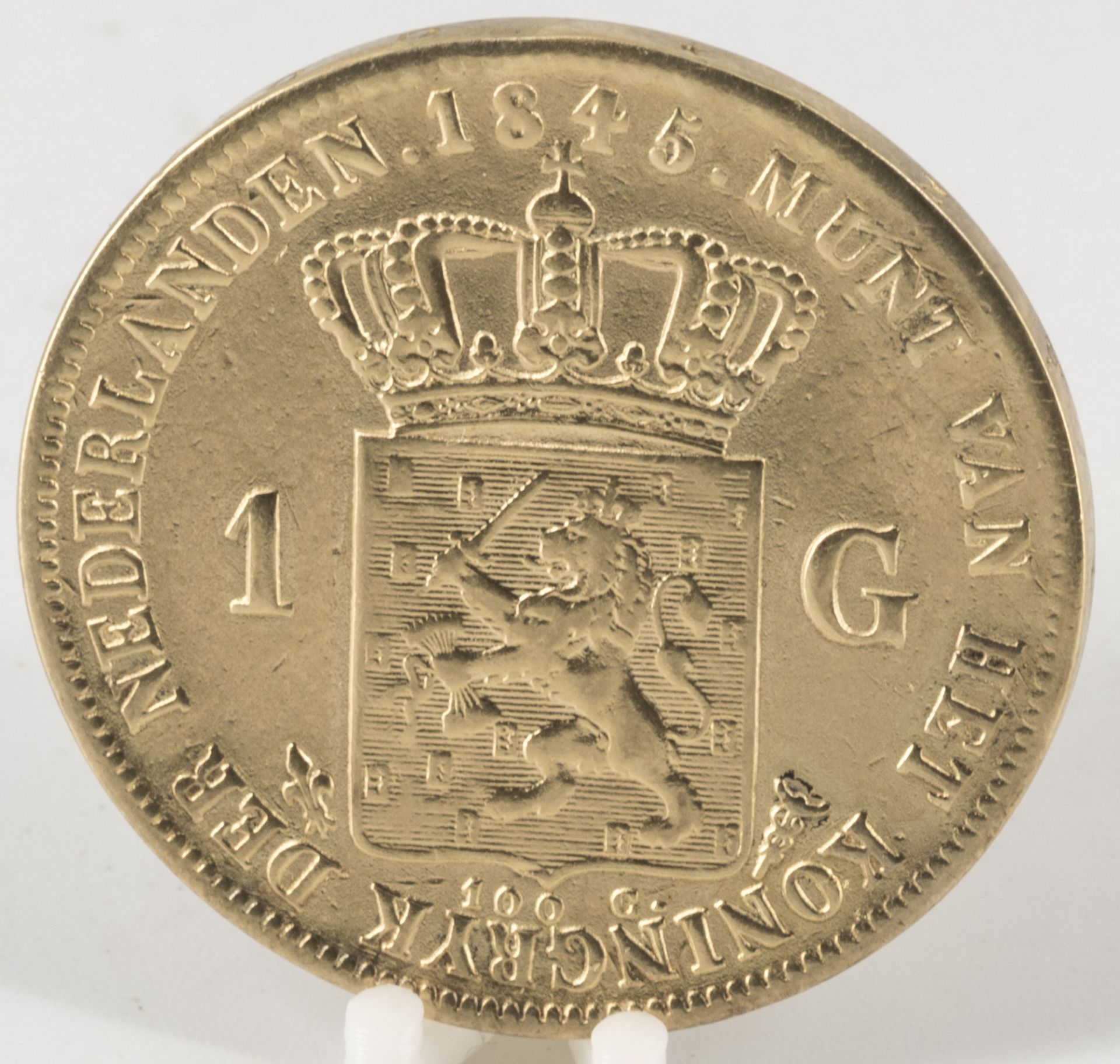 Niederlande 1845, 1 Gulden "Willem II.". Vergoldet. NP. Erhaltung: PP. - Image 2 of 2