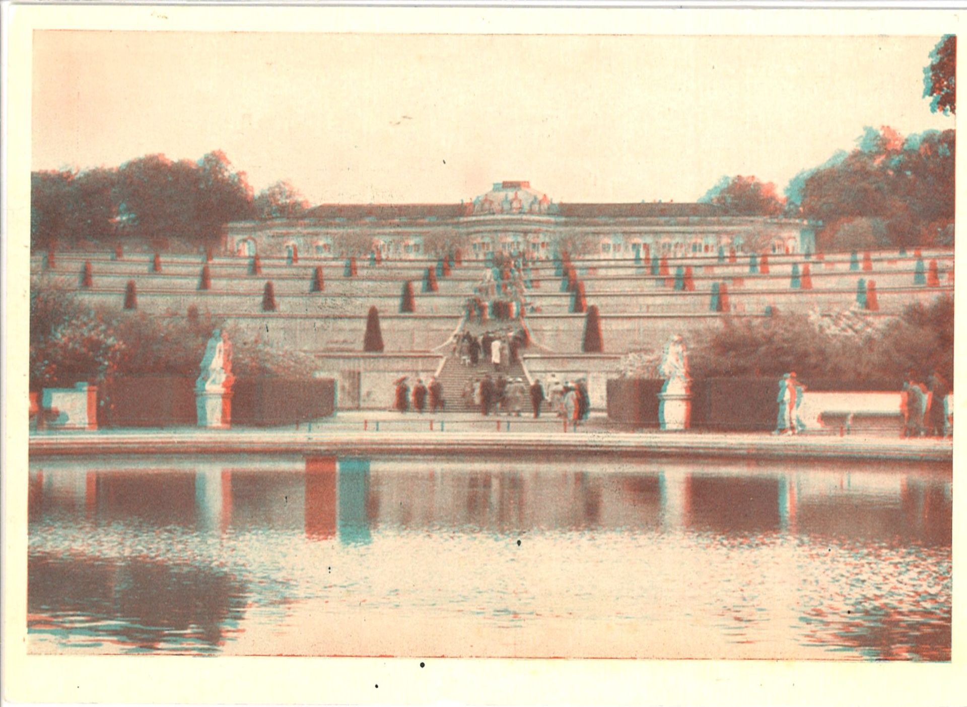 Olympiade 1936, 3D - Postkarte (Plastereoskop), Verlag Dreyer, "Potsdam - Sanssouci - Terrassen".