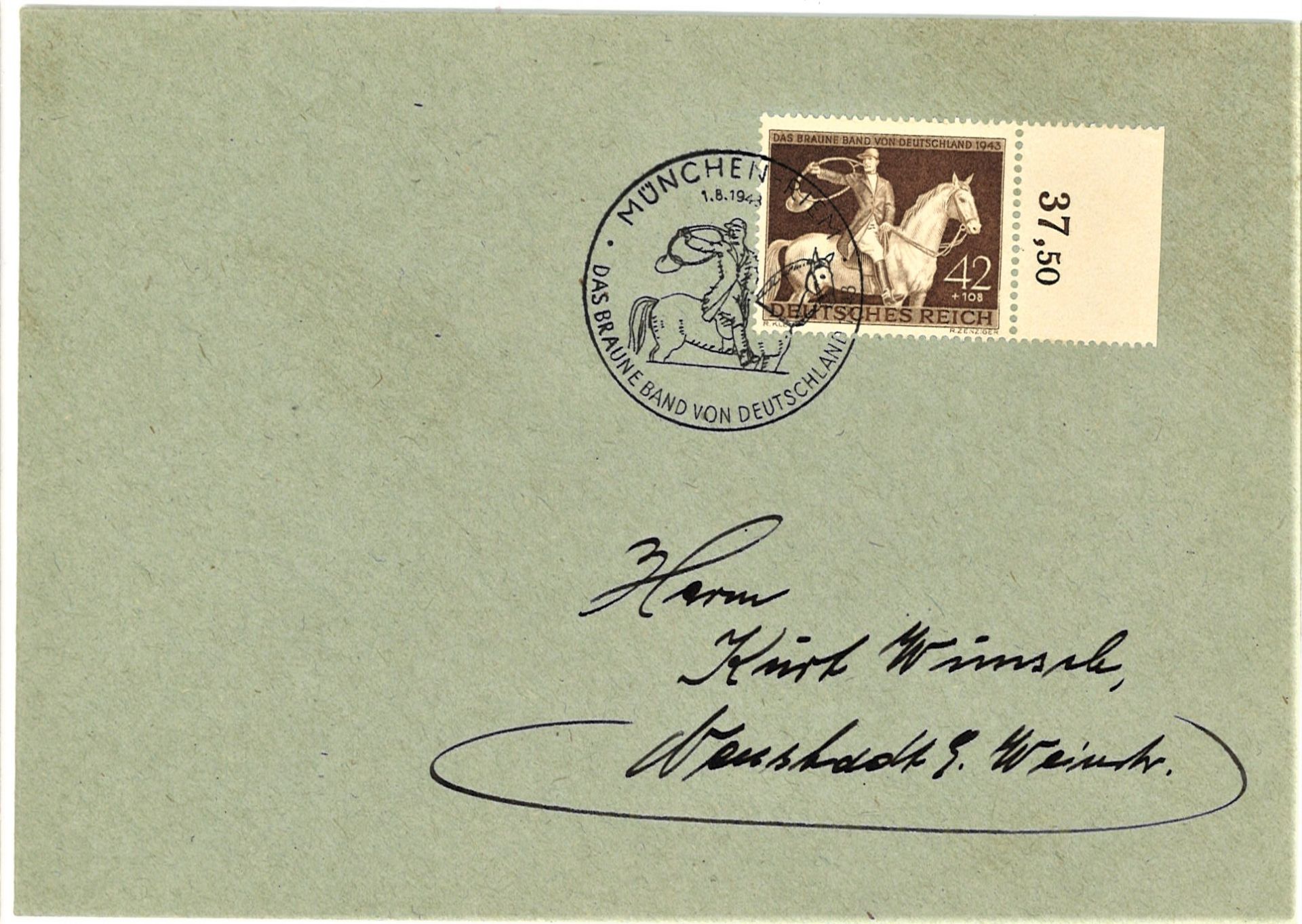 Deutsches Reich, Mi. - Nr. 854 mit OR als EF auf Brief mit Sonderstempel.