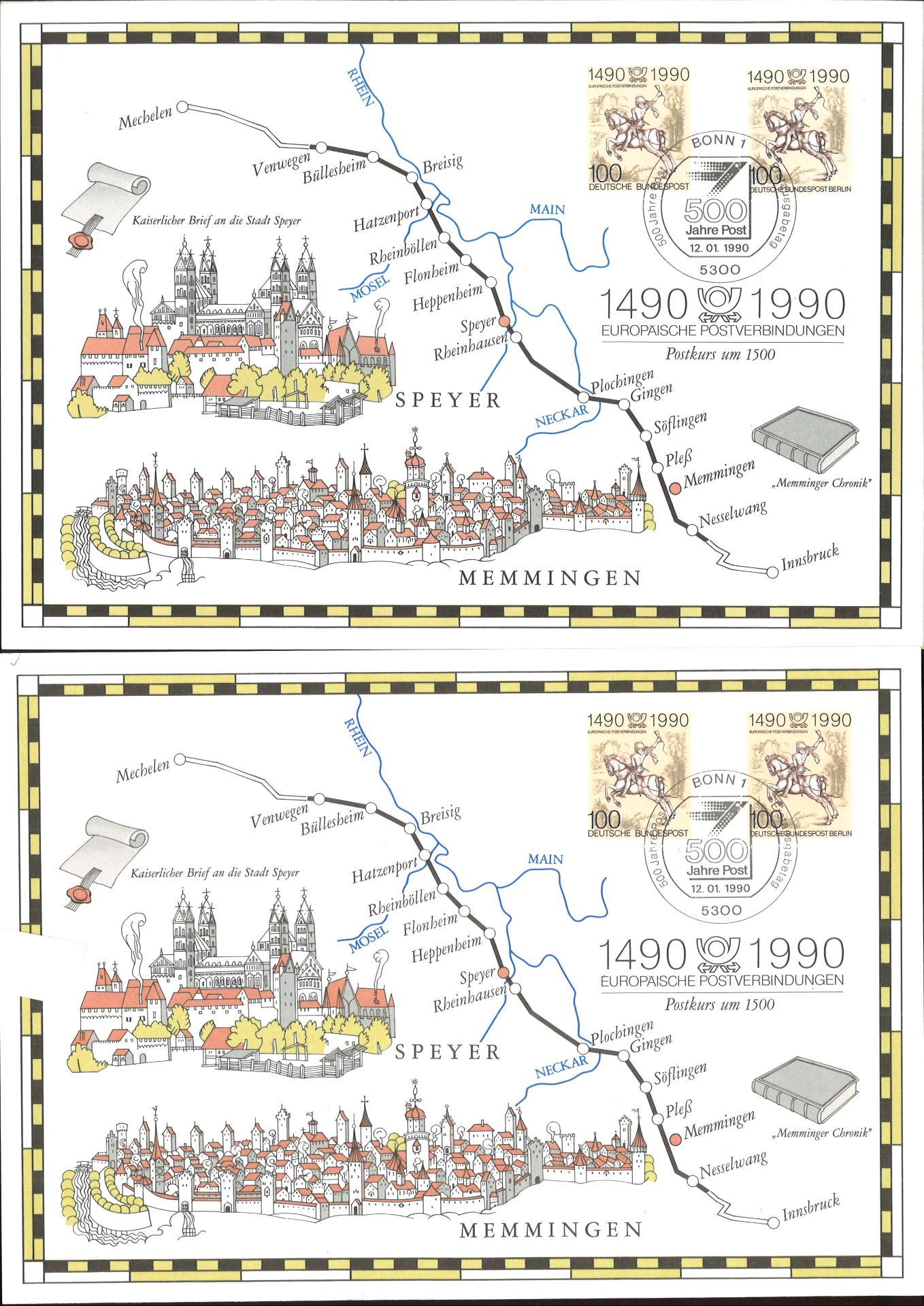 BRD, sechs verschiedene Erinnerungsblätter und Marken "500 Jahre Postverbindung in Europa". - Image 2 of 4