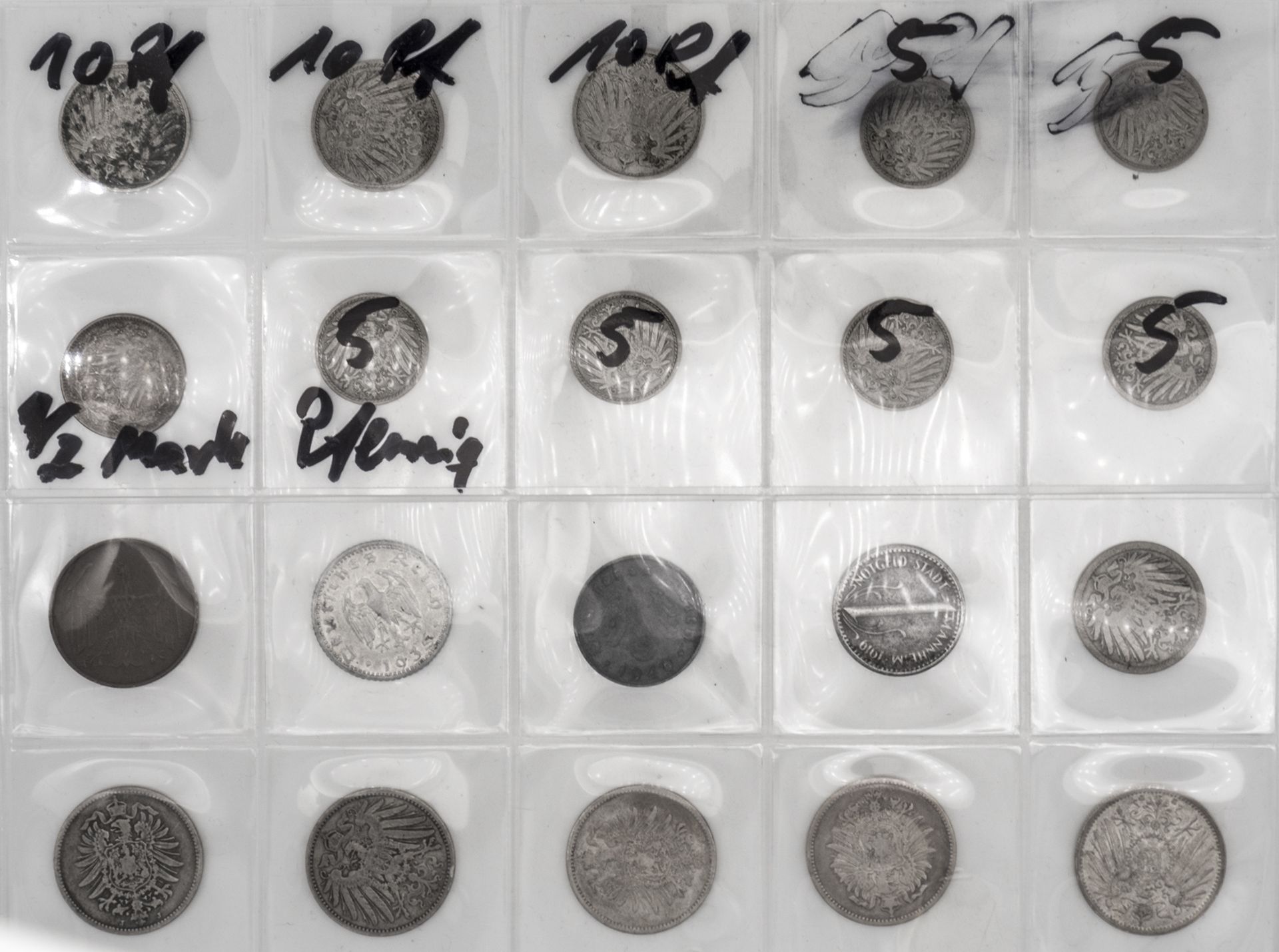Deutschland, Lot Kleinmünzen aus dem Kaiserreich, dabei 5 x 1.- Mark, 1 x 1/2 Mark, 4 x 10 Pfennig - Image 2 of 2