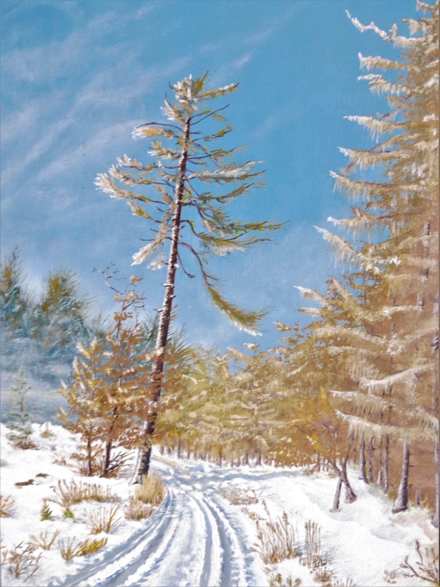 unbekannter Künstler, Ölgemälde auf Malplatte, "verschneite Winterlandschaft", Maße ca. 36 cm breit, - Image 2 of 2