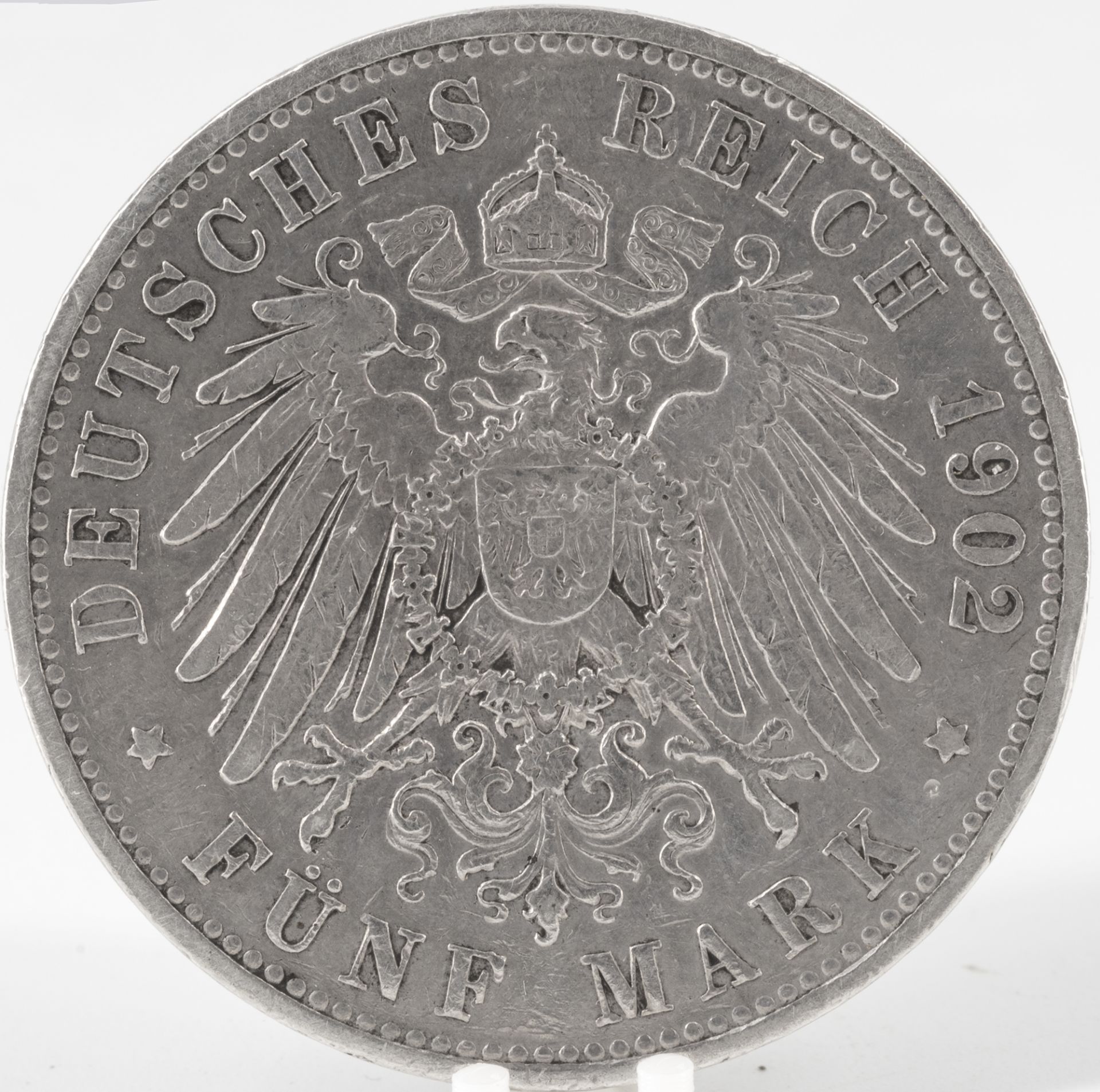 Deutsches Kaiserreich Preußen 1902 A, 5.- Mark - Silbermünze "Wilhelm II.", Jäger 104. Erhaltung: - Image 2 of 2