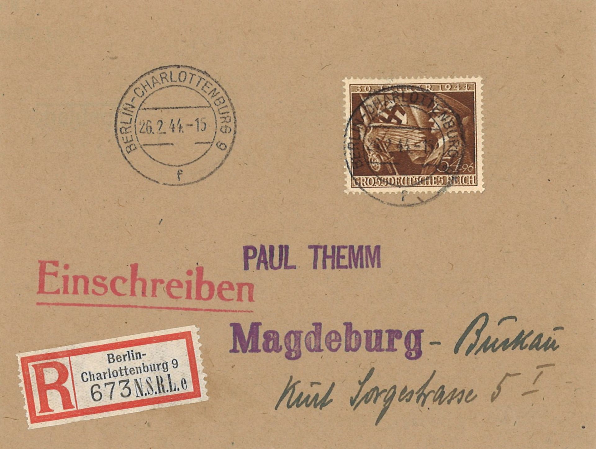 Deutsches Reich, r - Brief Berlin - Charlottenburg 9 N.S.R.L.e (National Sozialistischer