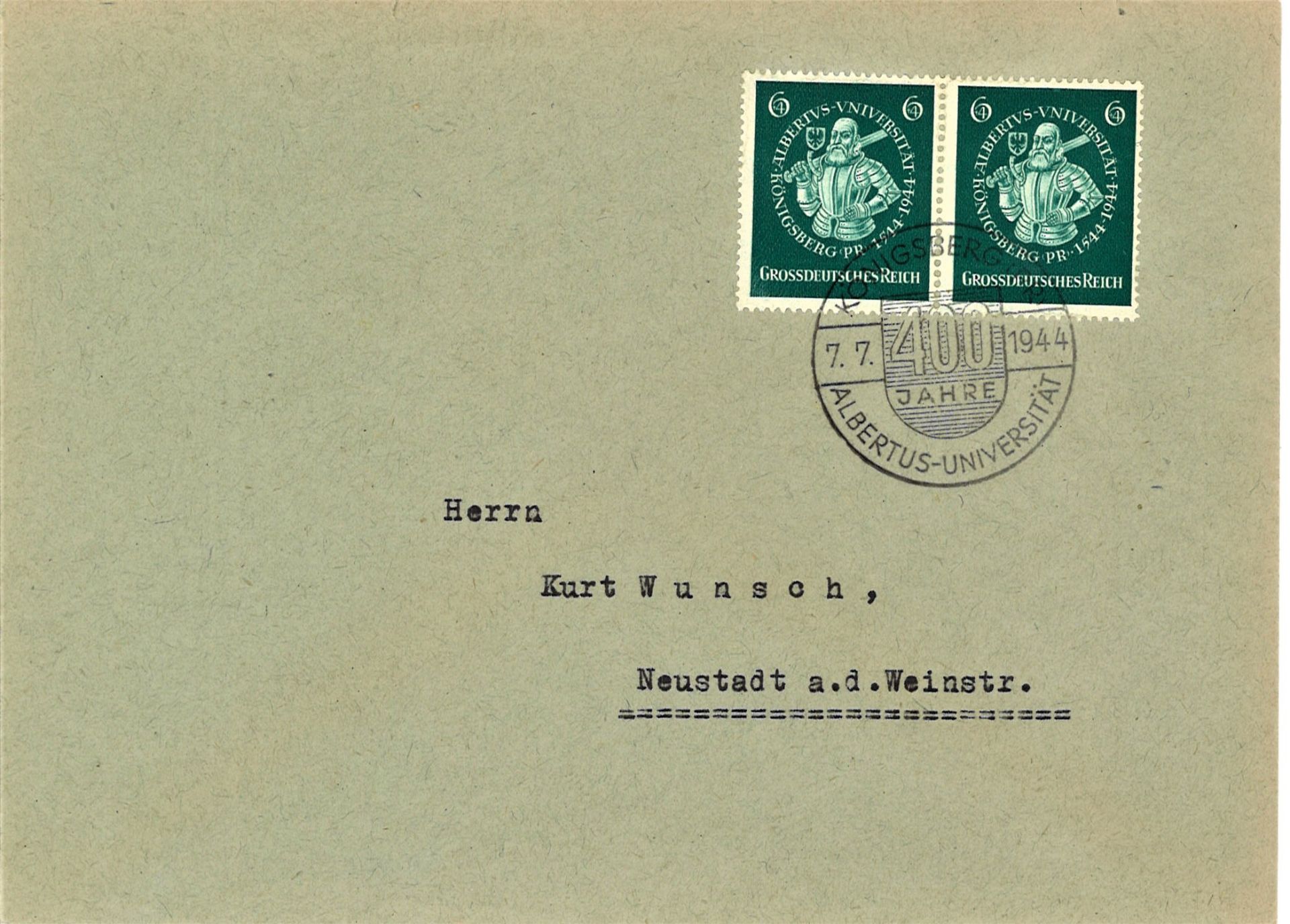 Deutsches Reich, Mi. - Nr. 896 als MeF auf Brief mit Sonderstempel.