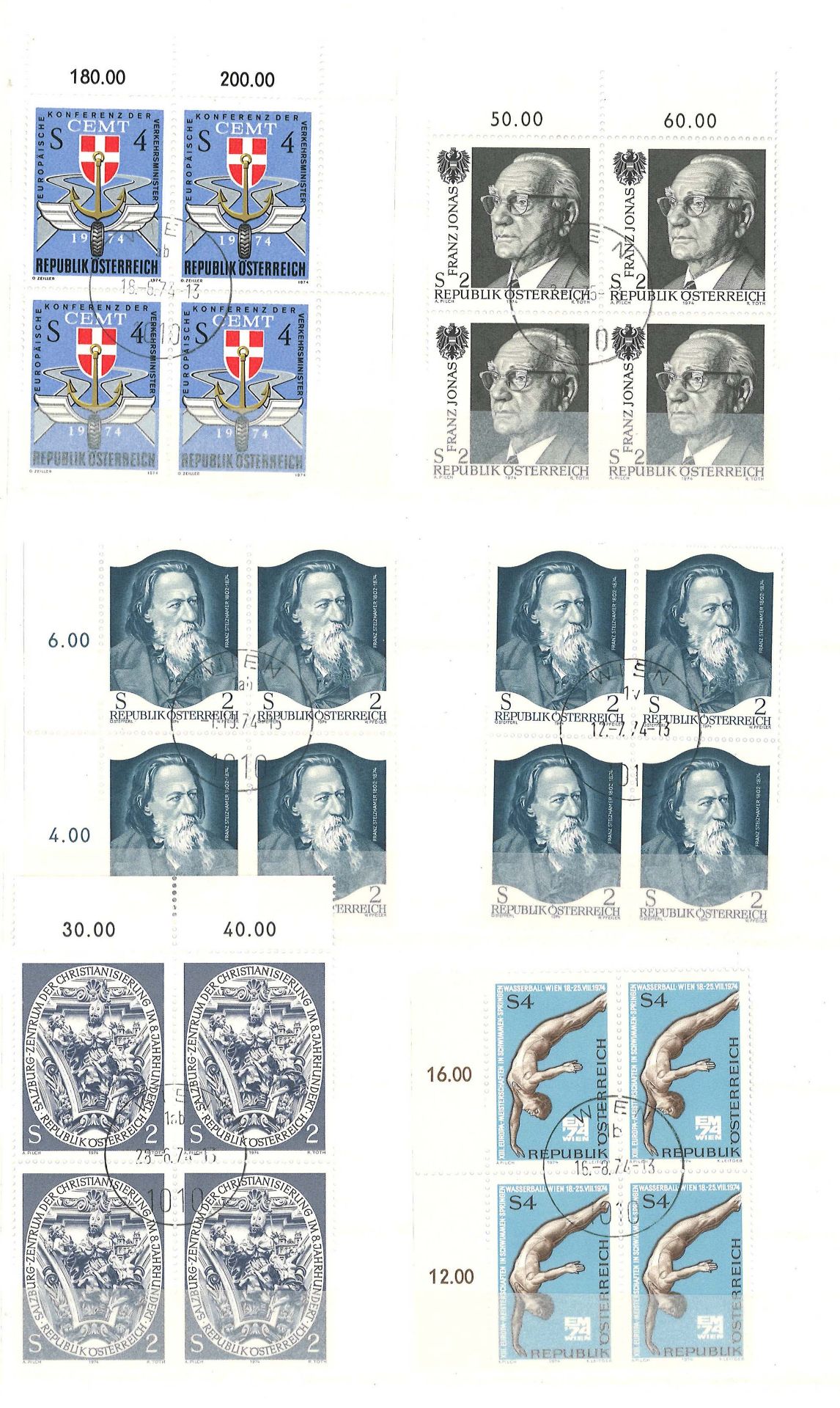Österreich gestempelte 3er und 4er Blöcke der Jahre 1972 - 1987, nicht vollständig. - Image 3 of 4