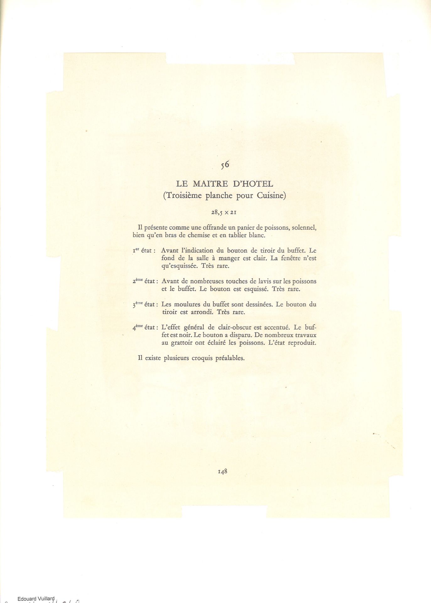 Edourd Vuillard (1868-1940), "Le menu", Lithographie, Mourlot S. Sauret, Paris 1948. Blattmaße: - Image 2 of 3