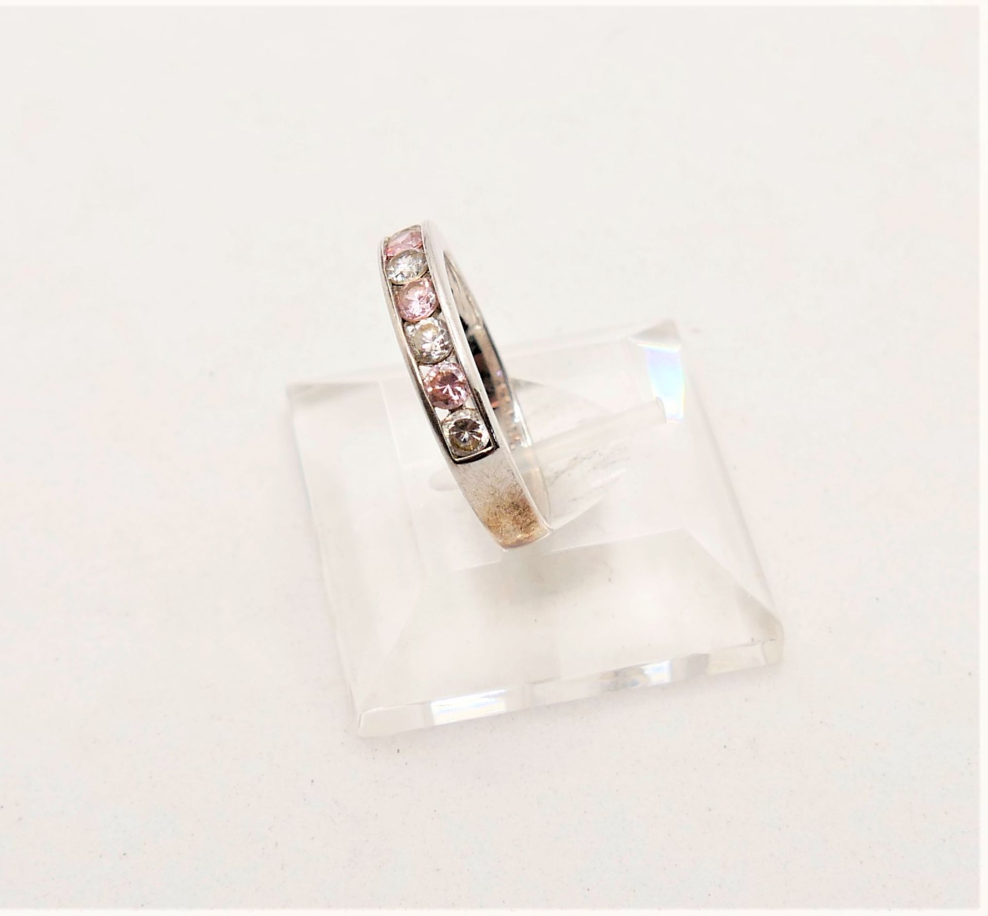 Damenring, 925er Silber, besetzt mit weiß+rosa Zirkonia, Ringgr. 66, Gewicht ca. 3,75g - Image 3 of 3