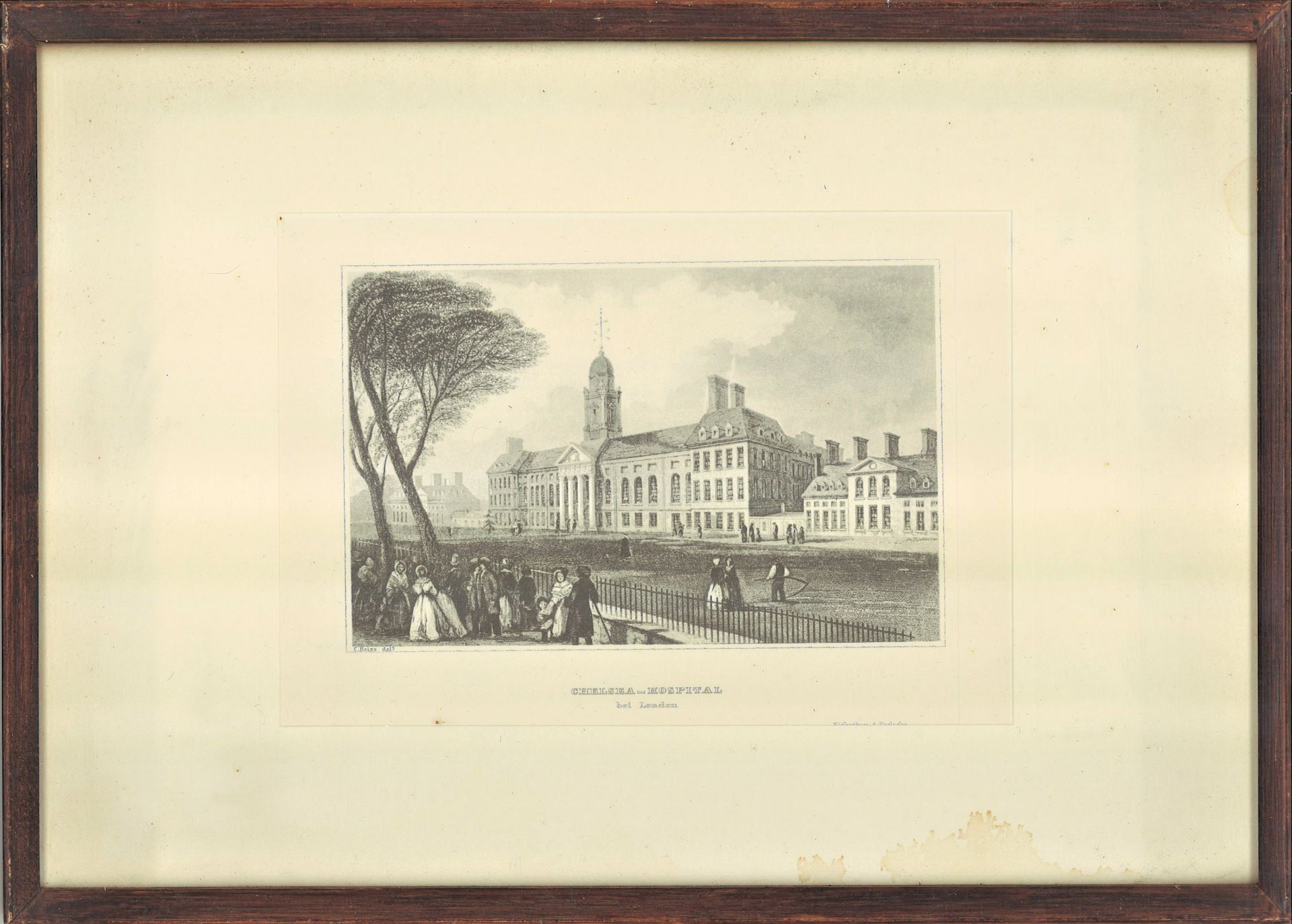 Stahlstich "Chelsea-Hospital bei London", Zeichner: C. Reiss, Blattgröße: ca. B 17,5 cm x 12,5 cm,