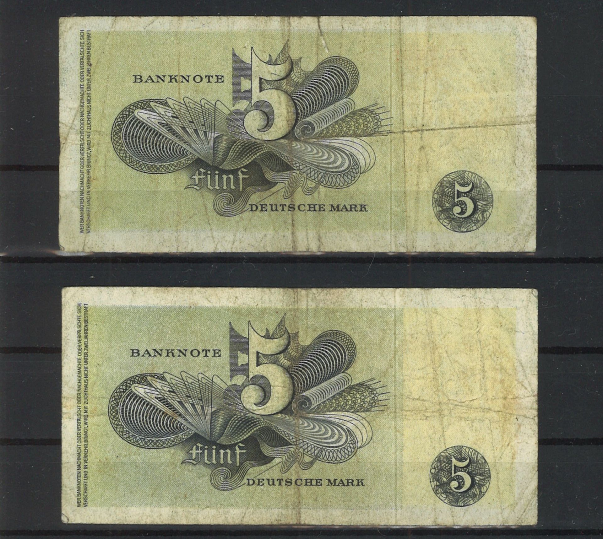 2x Bank deutscher Länder 5 Mark Scheine, 9.12.1948. Zustand stark gebraucht. Bitte besichtigen! - Image 2 of 2