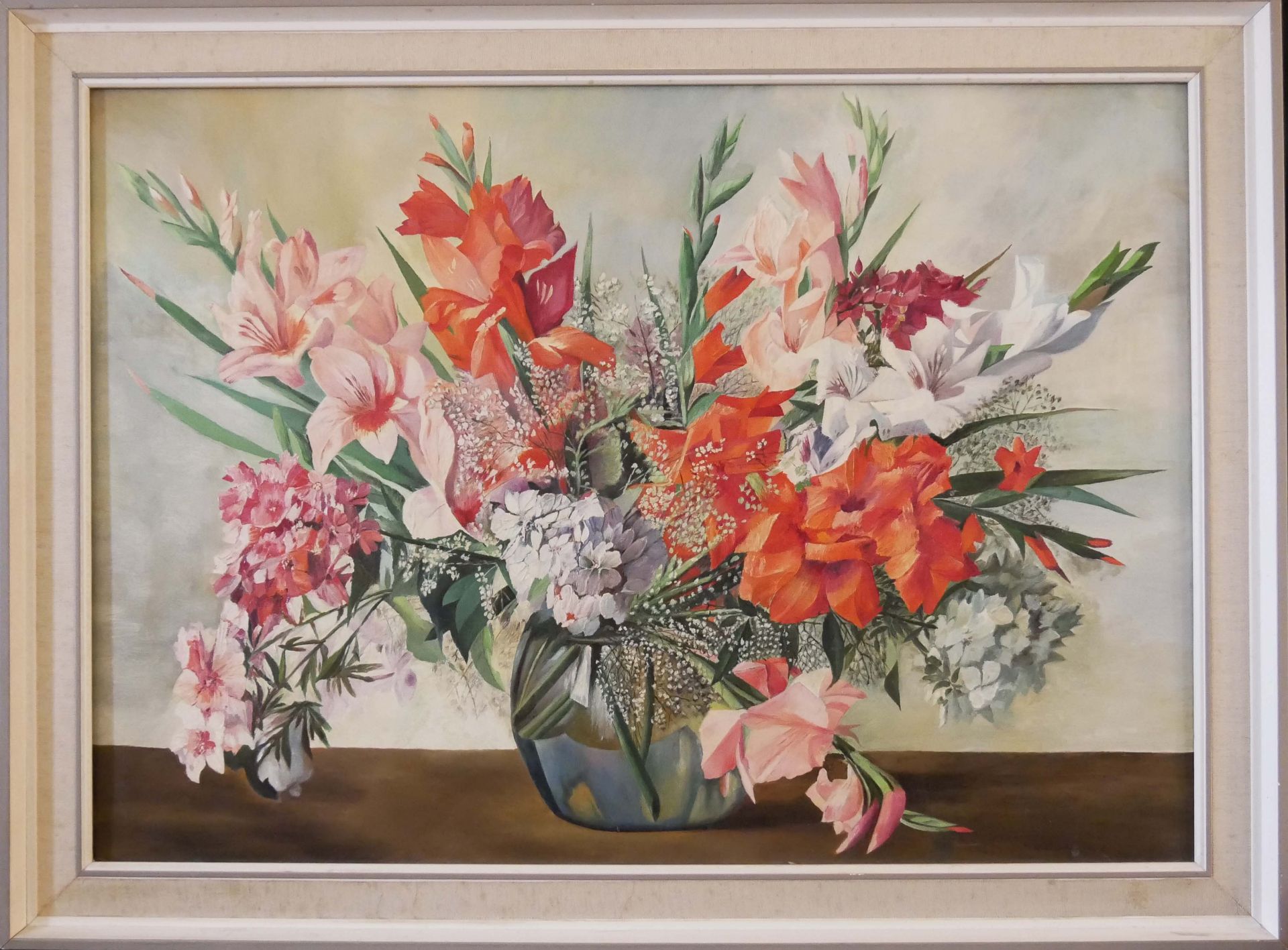 unbekannter Künstler, Ölgemälde auf Leinwand "Blumenstrauß", gerahmt. Länge ca. 79 cm, Höhe ca. 59
