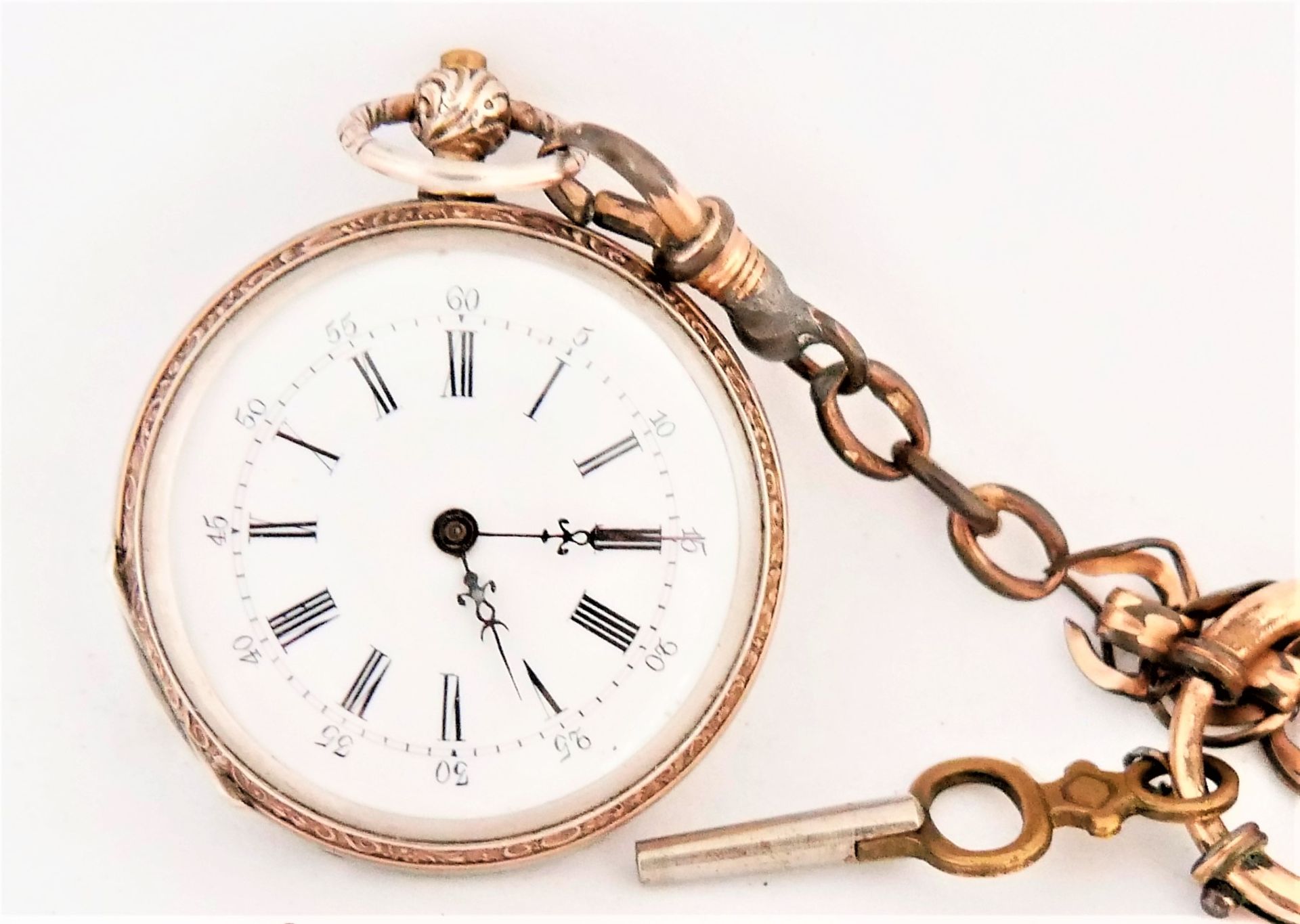Taschenuhr, 800er Silber, mit Schlüsselaufzug (ohne Funktion) an einer Jugendstil Uhrenkette. - Image 2 of 4