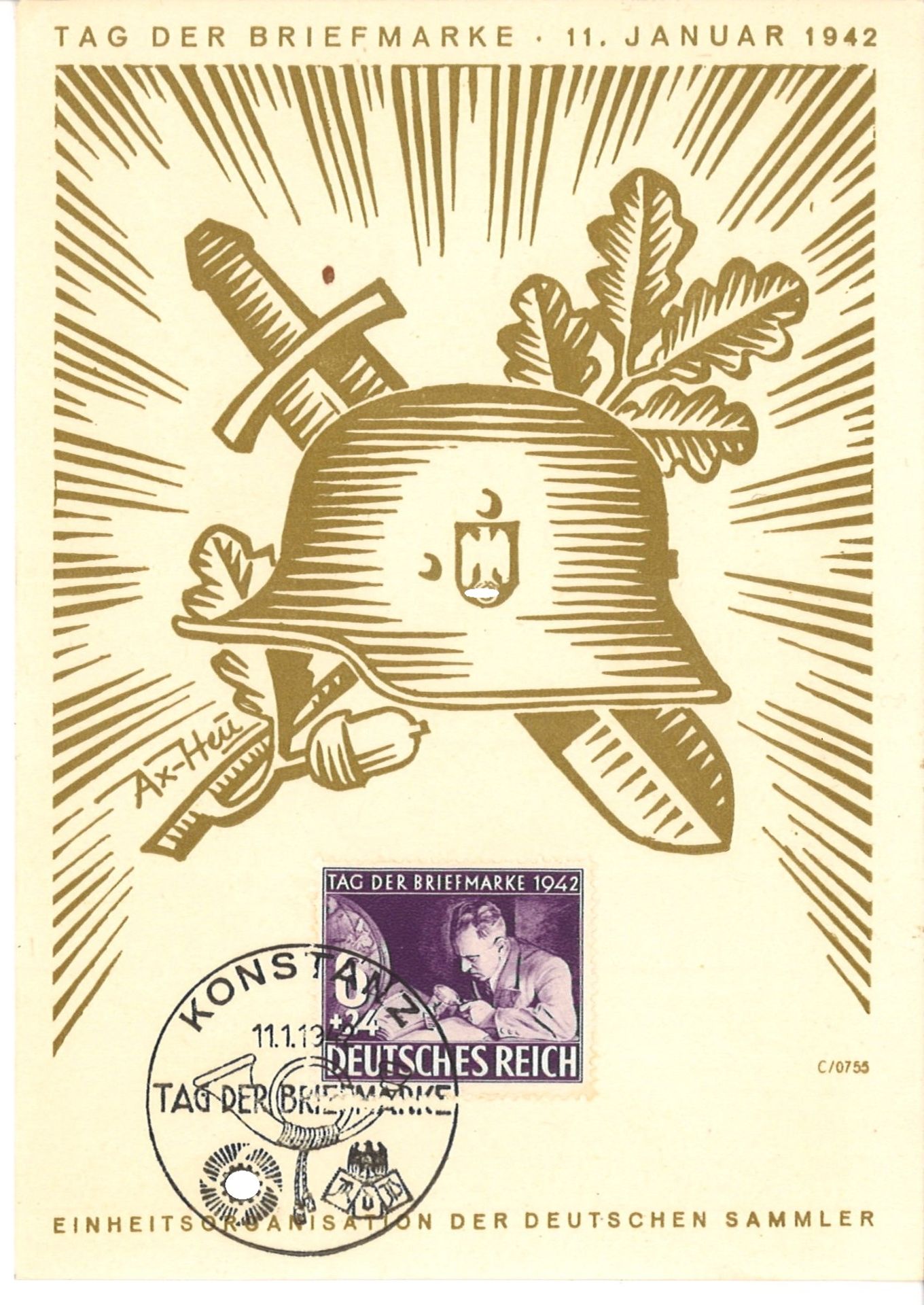 Propaganda, "Sondermarke zum Tag der Briefmarke" 11. Januar 1942 Konstanz.