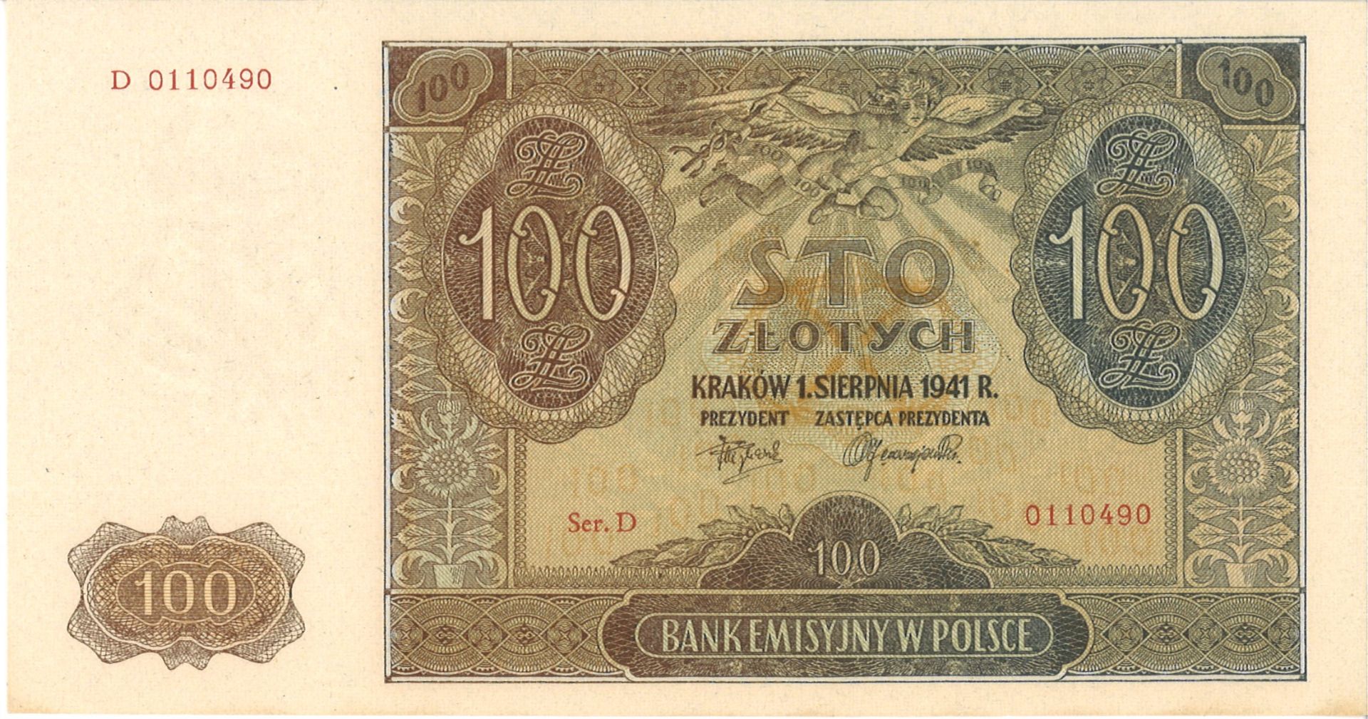 Polen, 100 Zloytch 1941, Pick # 103 unc - Image 2 of 2