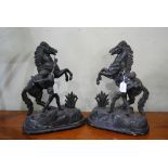 PAIR OF BRONZE SPELTER MARLEY HORSE FIGURE GROUPS