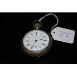 VINTAGE WHITE METAL CASE AMERICAN WALTHAM USA OPEN FACE POCKET WATCH WITH SUBSIDIARY SECONDS DIAL