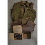 VINTAGE RAMC MILITARY OUTFIT TO INCLUDE SCARF, 1940 PATTERN JACKET, BLAZER, TROUSERS, BROWN