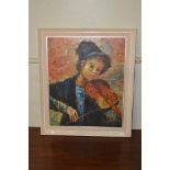 MID 20TH CENTURY BRITISH SCHOOL - THE VIOLIN PLAYER - OIL ON BOARD