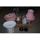 BOX OF ASSORTED TABLE LAMPS, SHADES, ETC