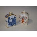 TWO CHINESE PORCELAIN TEA CADDIES, QING DYNASTY, ONE DECORATED IN FAMILLE ROSE PALLET WITH URN
