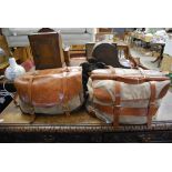 TWO VINTAGE BROWN LEATHER AND SUEDE HARDY AMIES, LONDON PIECES OF LUGGAGE