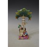 A 19TH CENTURY PARIS PORCELAIN CHINOISERIE MANDARIN FIGURE SPILL VASE, THE DETACHABLE UPPER