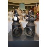 PAIR OF VINTAGE RAILWAY LANTERNS, ONE WITH MAKERS NAME G. POLKEY BIRMINGHAM NUMBERED 1903. THE OTHER