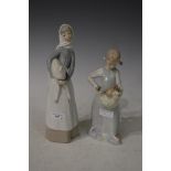 LLADRO PORCELAIN FIGURE OF GIRL AND LAMB TOGETHER WITH ANOTHER SPANISH PORCELAIN FIGURE OF A GIRL