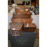 COLLECTION OF FIVE ASSORTED ANTIQUE AND LATER BOXES TO INCLUDE A VICTORIAN BRASS MOUNTED WALNUT
