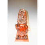VICTORIAN NEWEL POST FINIAL IN THE FORM OF A LION HOLDING A SHIELD, BEARING DATE 1898