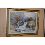 G. HENDERSON TARBERT - AUTUMNAL HIGHLAND SCENE WITH RIVER IN SPATE - WATERCOLOUR, SIGNED LOWER LEFT