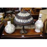 DECORATIVE TIFFANY STYLE TABLE LAMP AND SHADE TOGETHER WITH TWO OTHER CERAMIC TABLE LAMPS