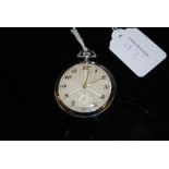 VINTAGE SWISS-MADE CHROME PLATED OPEN FACED POCKET WATCH WITH SUBSIDIARY SECONDS DIAL, YELLOW