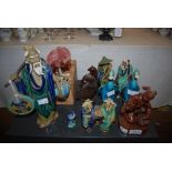 COLLECTION OF ASSORTED CHINESE ORNAMENTS TO INCLUDE A ROSE QUARTZ FIGURE OF AN ELEPHANT CUB ON