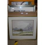 BOX OF ASSORTED DECORATIVE PICTURES, PRINTS, WATERCOLOURS, EMBROIDERED PANEL