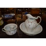 GEORGE ANDERSON FOUR PIECE WASH SET, EARLY 20TH CENTURY DECORATED WITH SCATTERED ROSE FLOWERS AND