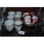 SIX ASSORTED CHINESE PORCELAIN FAMILLE ROSE COFFEE CUPS, QING DYNASTY WITH FOUR CROWN DERBY IMARI