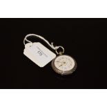 CONTINENTAL SILVER CASED FOB WATCH WITH WHITE ENAMEL DIAL AND BLUE ARABIC NUMERAL DETAIL