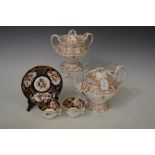 COLLECTION OF 19TH CENTURY ENGLISH CERAMICS TO INCLUDE A COBALT BLUE GROUND FRUIT PLATE DECORATED