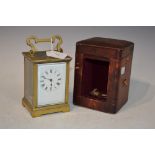 LATE 19TH/ EARLY 20TH CENTURY CARRIAGE CLOCK WITH ORIGINAL LEATHER COVERED CARRY CASE