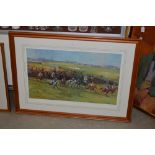 CLAIRE EVA BURTON - STEEPLECHASE - COLOURED LIMITED EDITION PRINT, SIGNED IN PENCIL, NUMBERED 338 OF