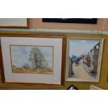 TWO WATERCOLOURS TO INCLUDE BRIAN C. DAY - CLYDESDALE HORSE AND CART WITH FARMER IN AUTUMNAL FIELD -